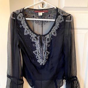EUC Emma Black silk tunic with bead detailing